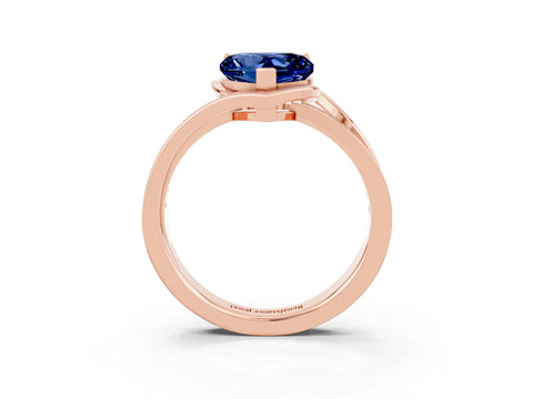 Rose gold Heart Cut Blue Sapphire Solitaire Ring with Split Shank and Prong Setting_3
