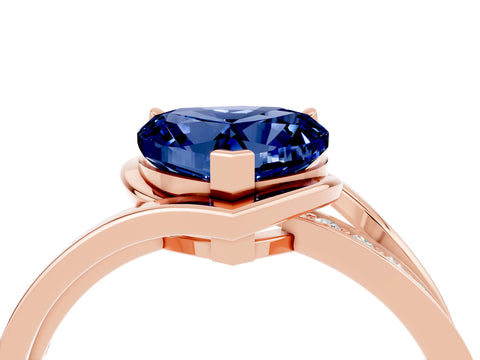 Rose gold Heart Cut Blue Sapphire Solitaire Ring with Split Shank and Prong Setting_4