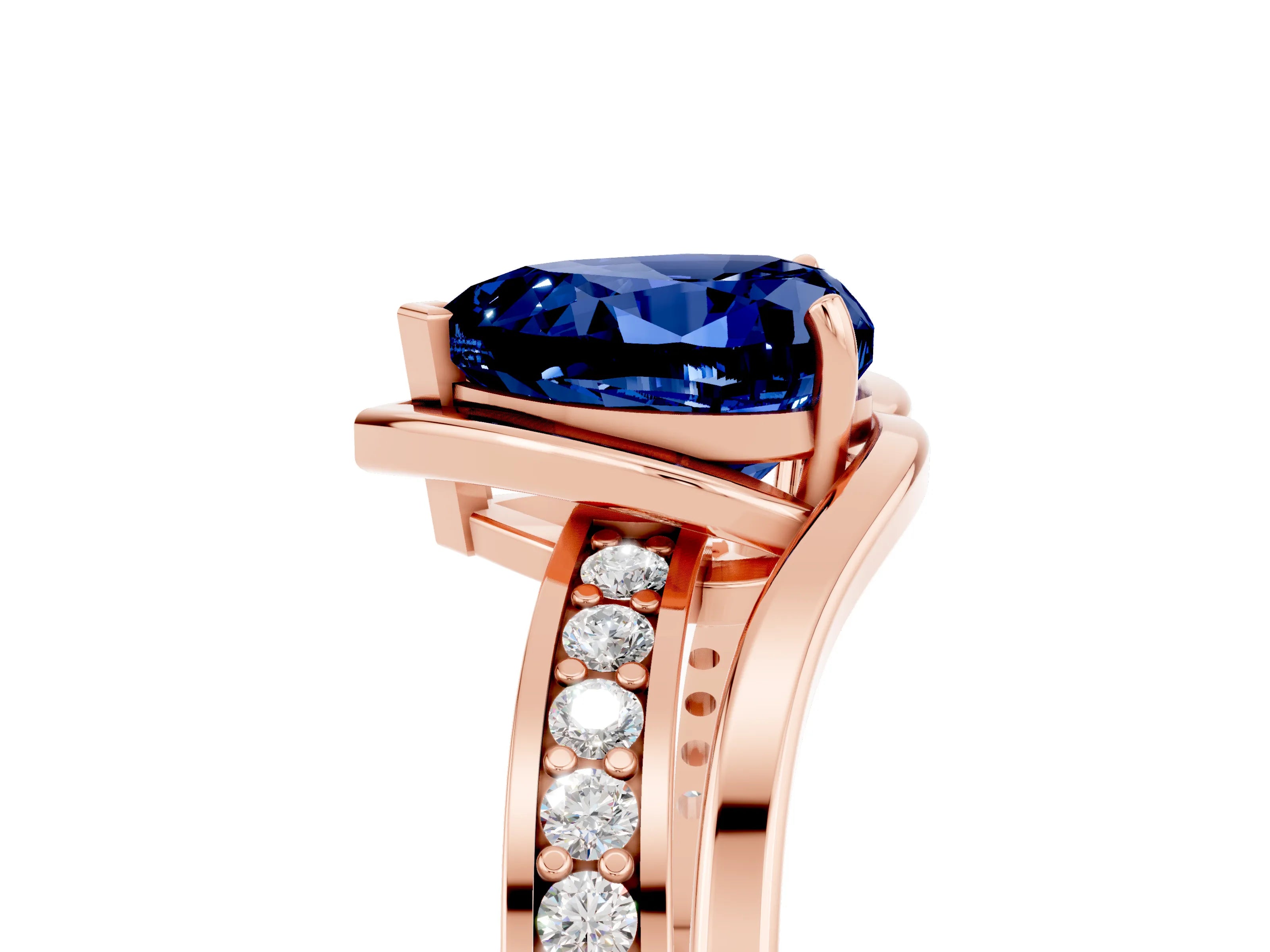 Rose gold Heart Cut Blue Sapphire Solitaire Ring with Split Shank and Prong Setting_5
