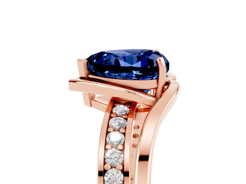 Rose gold Heart Cut Blue Sapphire Solitaire Ring with Split Shank and Prong Setting_5