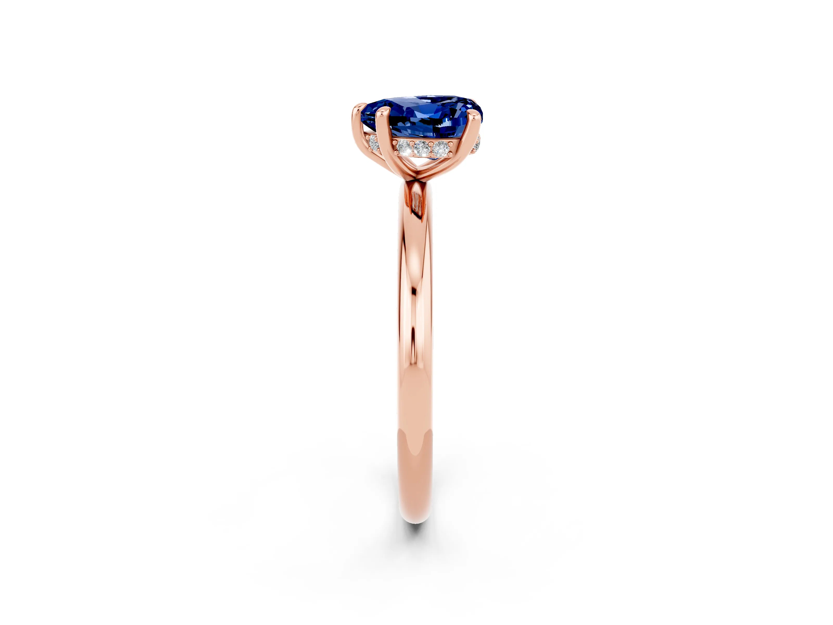 Rose gold Heart Cut Blue Sapphire Solitaire Ring with Thin Band and Four-Prong Setting_2