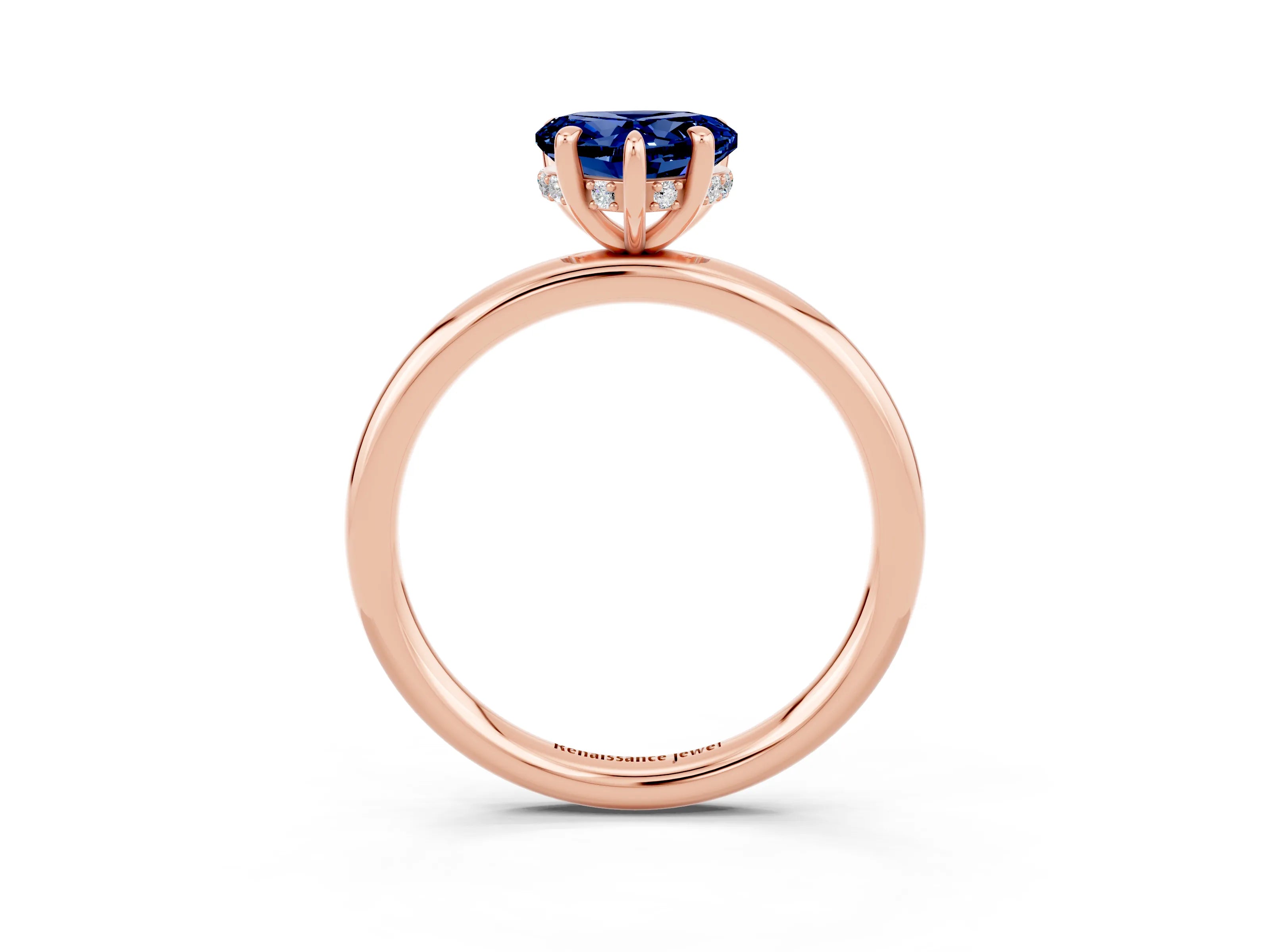 Rose gold Heart Cut Blue Sapphire Solitaire Ring with Thin Band and Four-Prong Setting_3