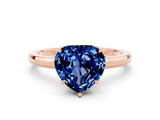 Rose gold Heart Cut Blue Sapphire Solitaire Ring with Thin Band and Prong Setting_12