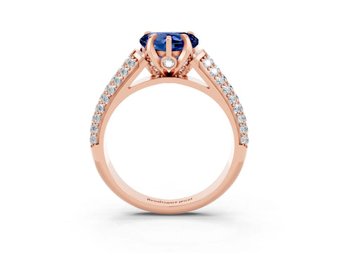 Rose gold Heart Cut Blue Sapphire Solitaire Ring with Three-Row Pavé Band and Four-Prong Setting_15