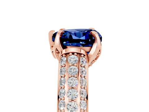 Rose gold Heart Cut Blue Sapphire Solitaire Ring with Three-Row Pavé Band and Four-Prong Setting_17