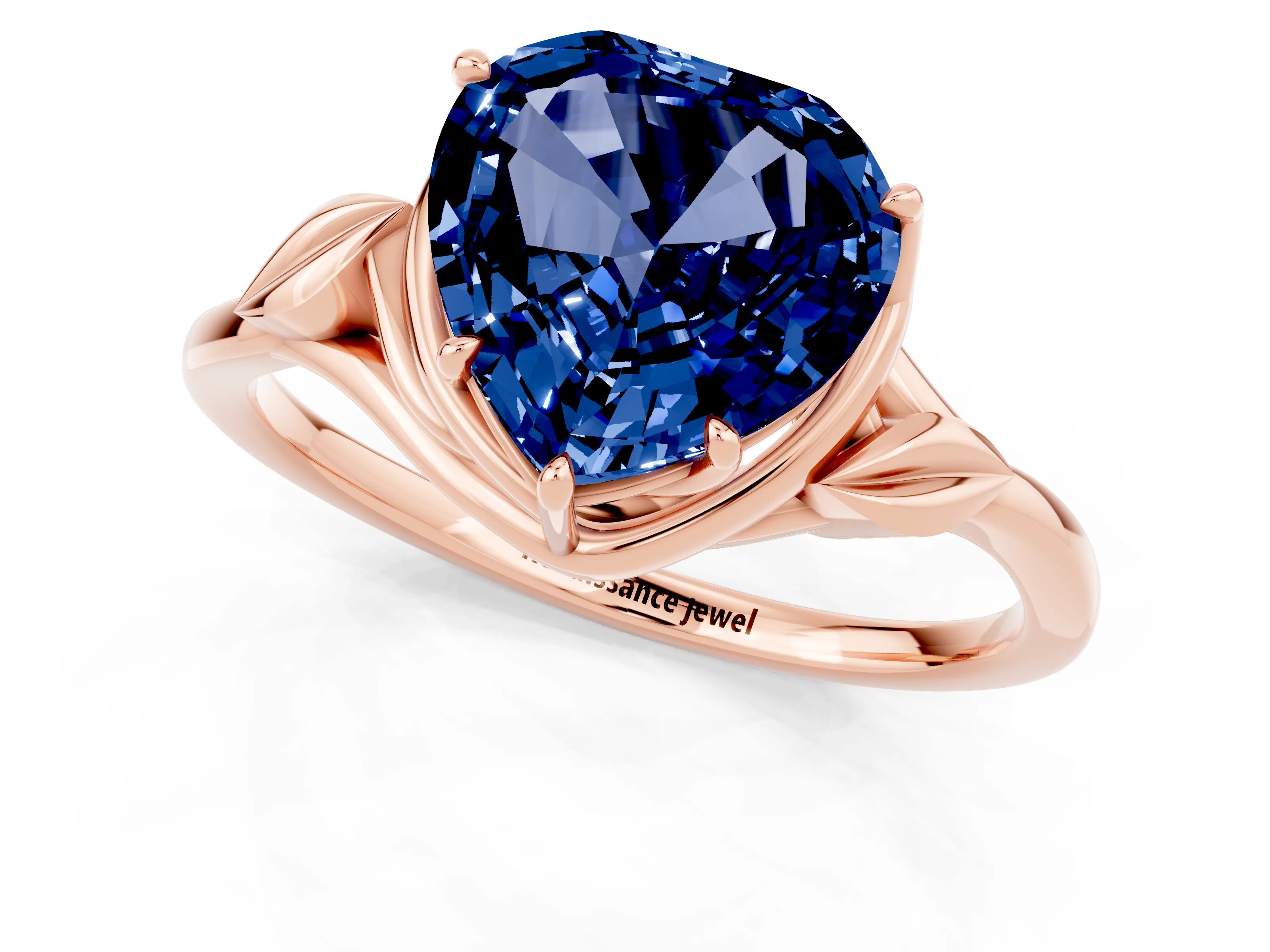 Rose gold Heart Cut Blue Sapphire Solitaire Ring with Twist Band and Four-Prong Setting_25