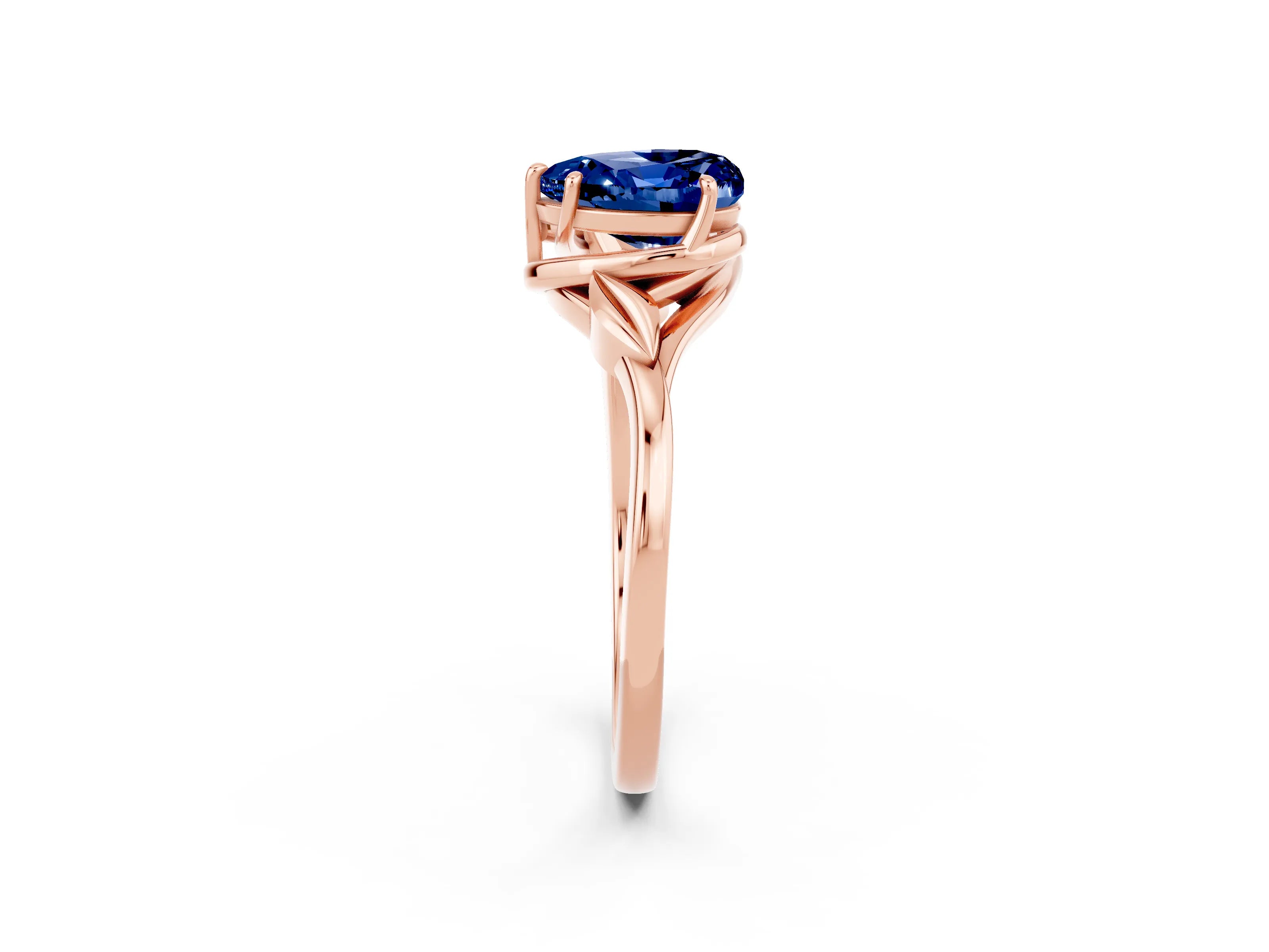 Rose gold Heart Cut Blue Sapphire Solitaire Ring with Twist Band and Four-Prong Setting_26