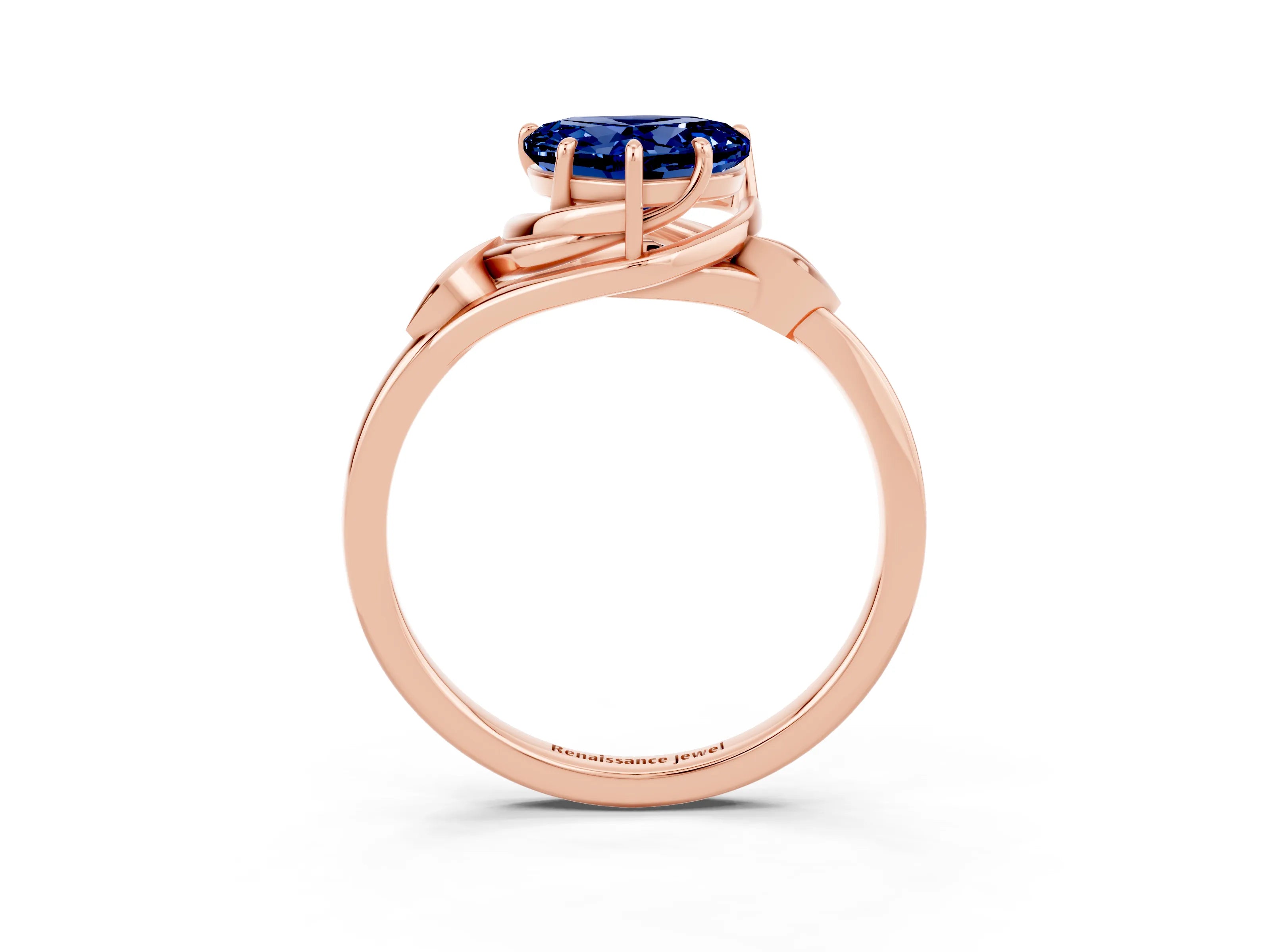 Rose gold Heart Cut Blue Sapphire Solitaire Ring with Twist Band and Four-Prong Setting_27