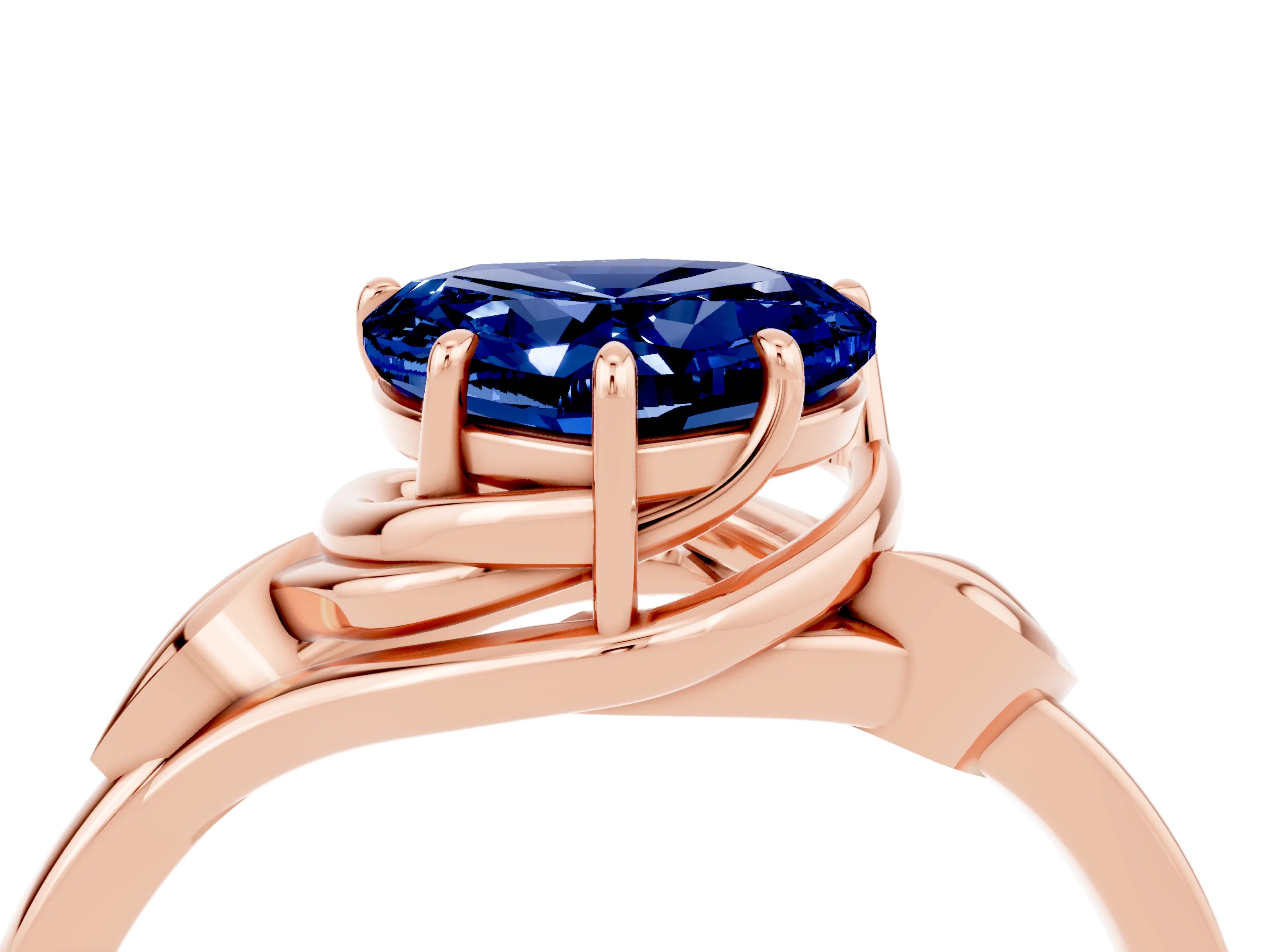 Rose gold Heart Cut Blue Sapphire Solitaire Ring with Twist Band and Four-Prong Setting_28