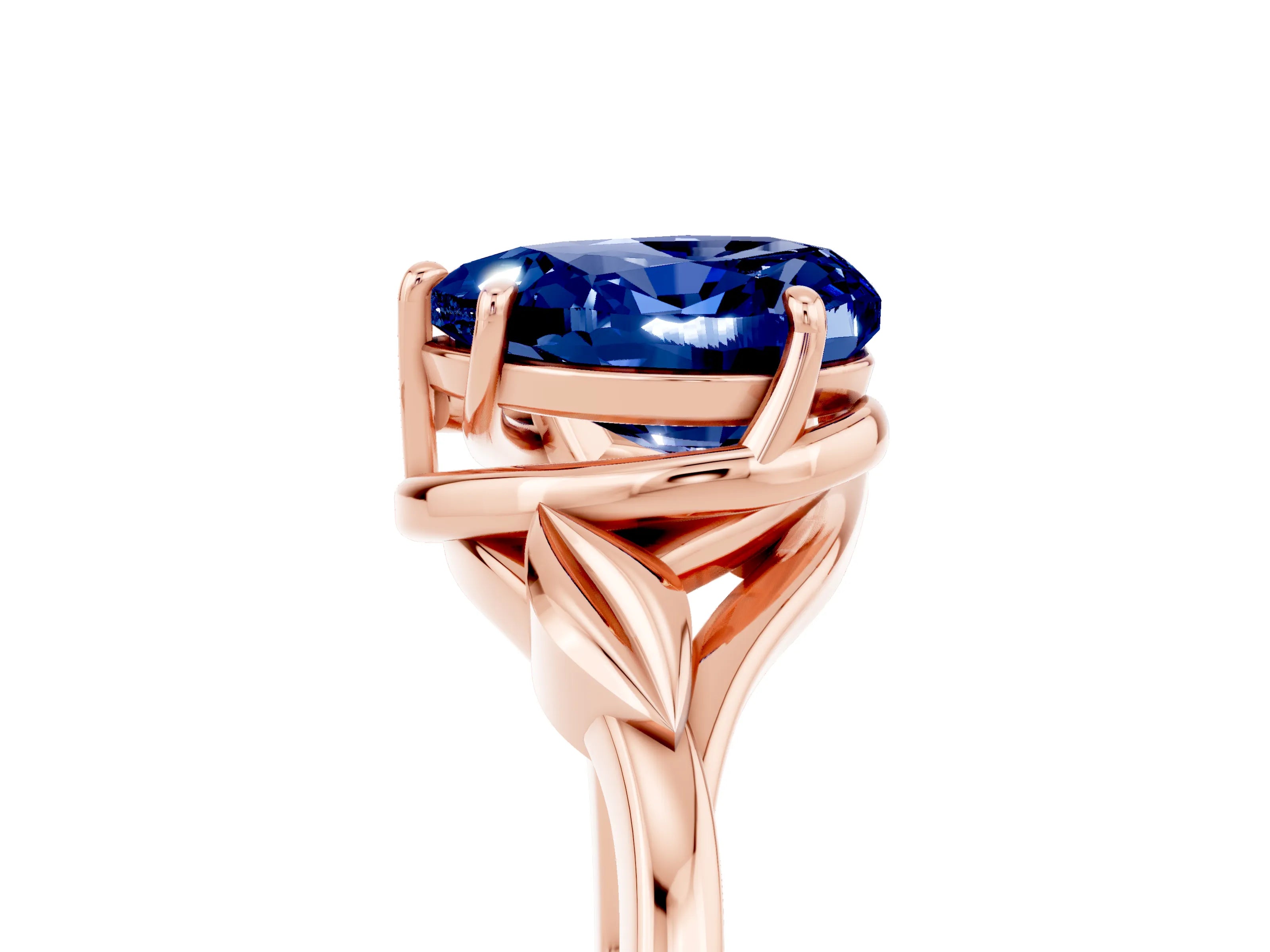 Rose gold Heart Cut Blue Sapphire Solitaire Ring with Twist Band and Four-Prong Setting_29