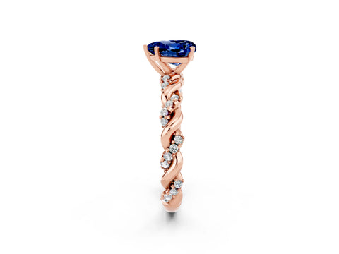 Rose gold Heart Cut Blue Sapphire Solitaire Ring with Twisted Band and Pavé Accents_2