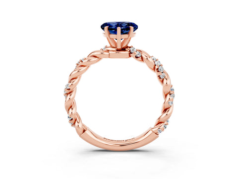Rose gold Heart Cut Blue Sapphire Solitaire Ring with Twisted Band and Pavé Accents_3