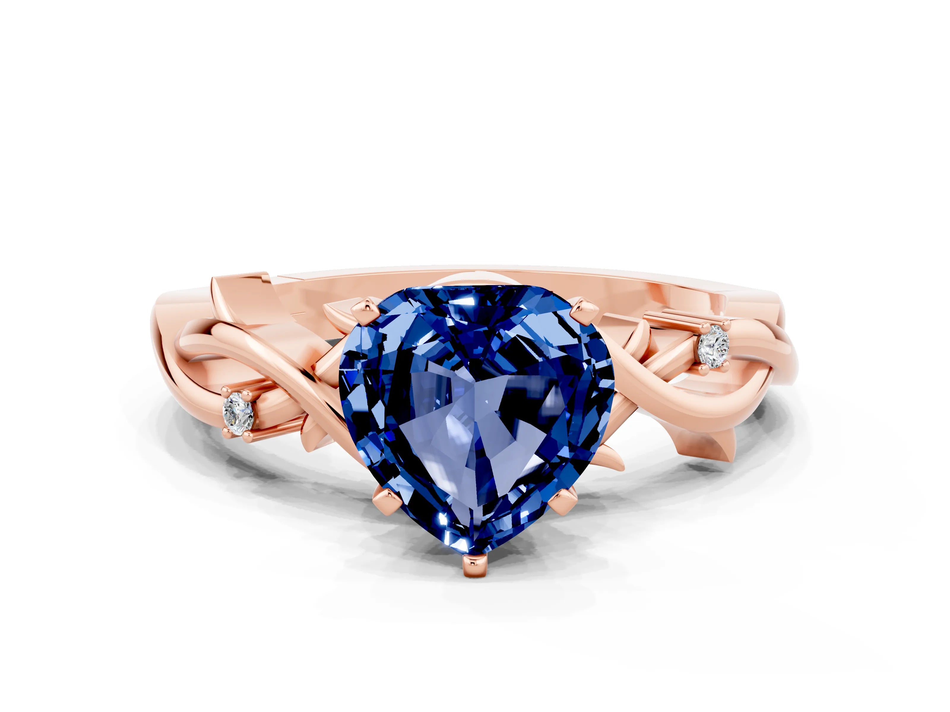 Rose gold Heart Cut Blue Sapphire Solitaire Ring with Twisted Band and Prong Setting