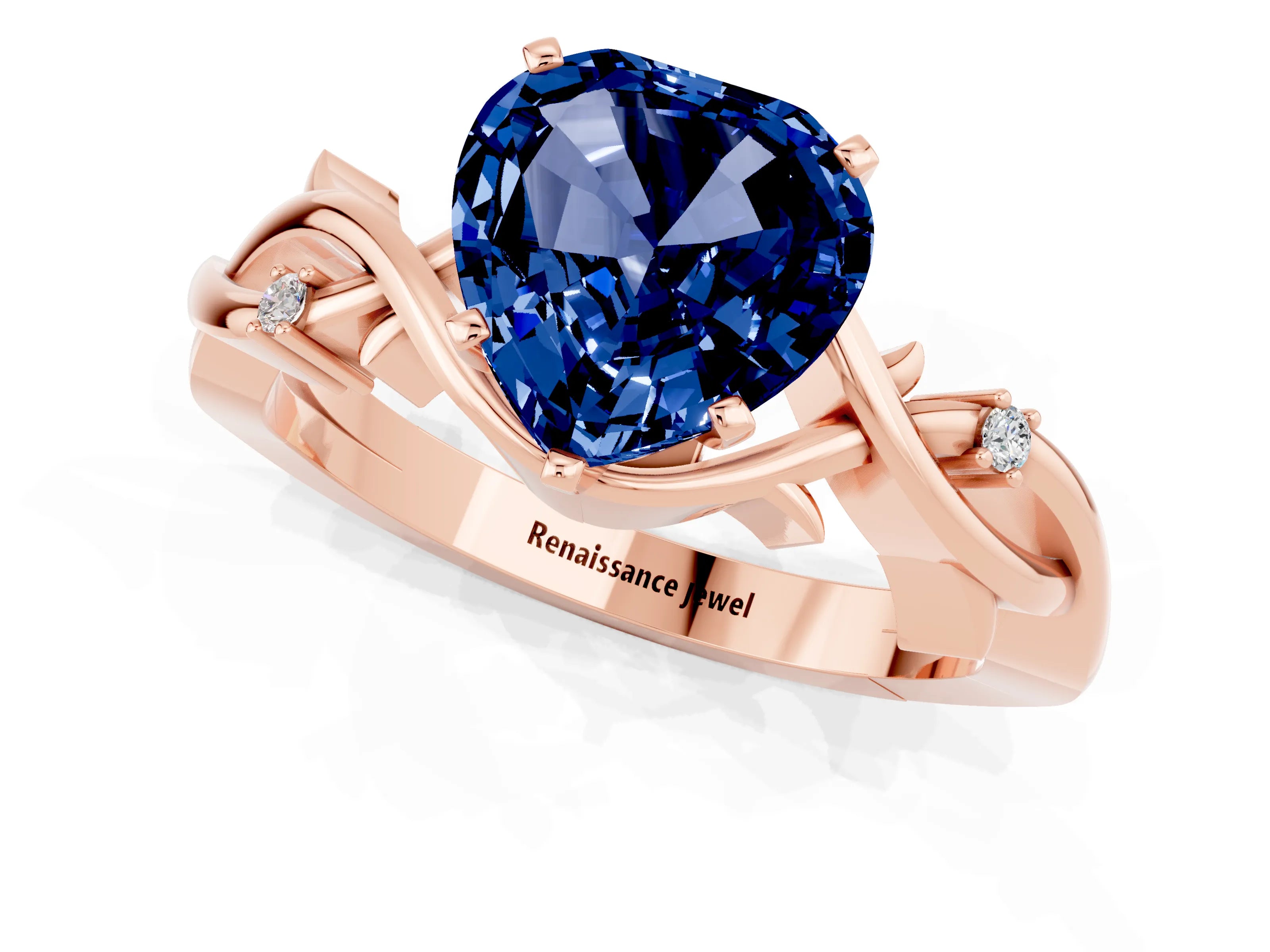 Rose gold Heart Cut Blue Sapphire Solitaire Ring with Twisted Band and Prong Setting_1