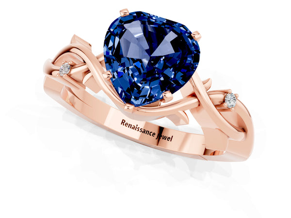 Rose gold Heart Cut Blue Sapphire Solitaire Ring with Twisted Band and Prong Setting