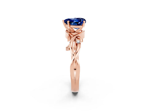 Rose gold Heart Cut Blue Sapphire Solitaire Ring with Twisted Band and Prong Setting_2