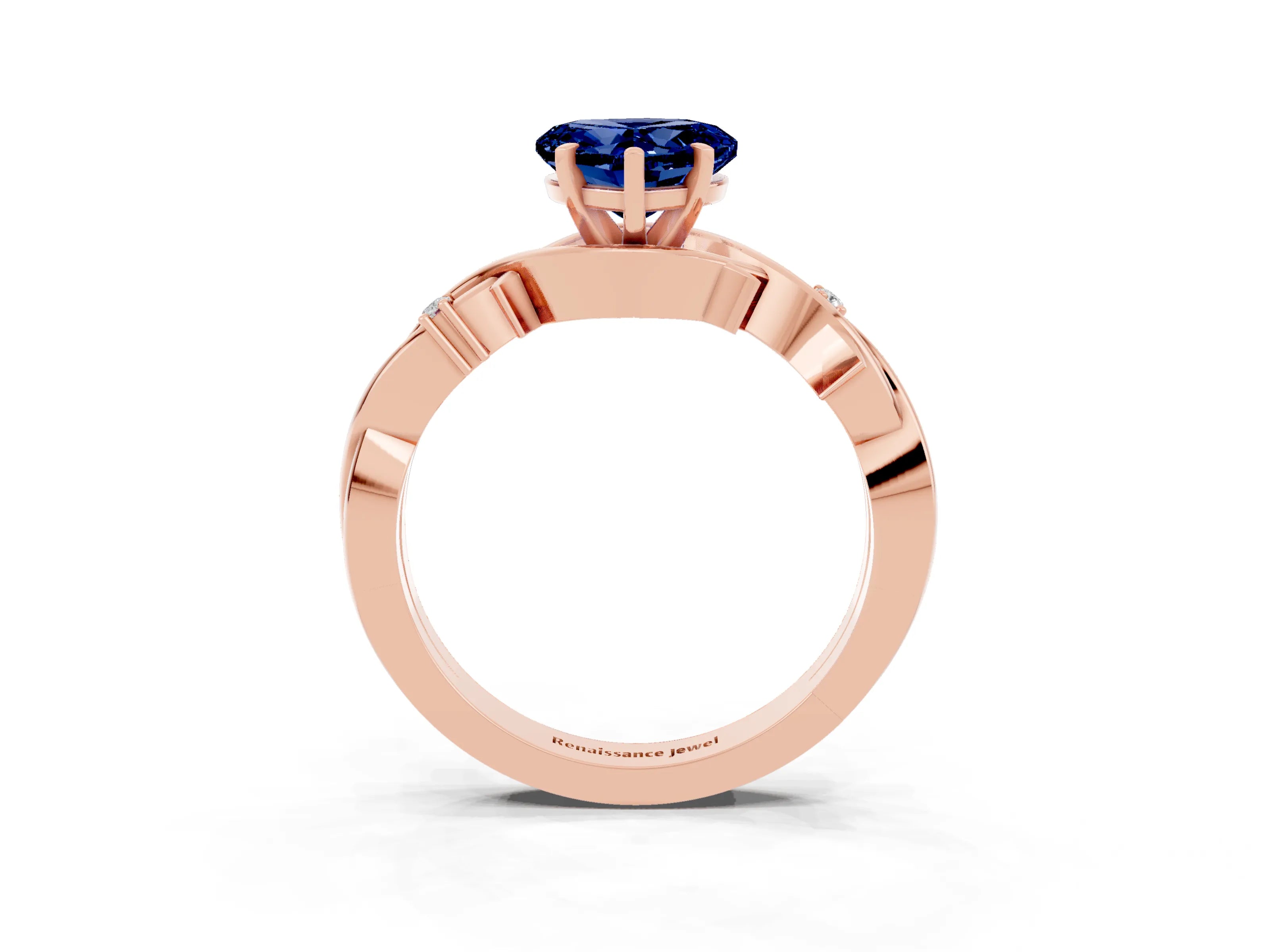 Rose gold Heart Cut Blue Sapphire Solitaire Ring with Twisted Band and Prong Setting_3