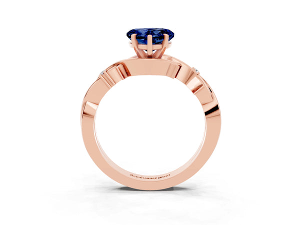 Rose gold Heart Cut Blue Sapphire Solitaire Ring with Twisted Band and Prong Setting