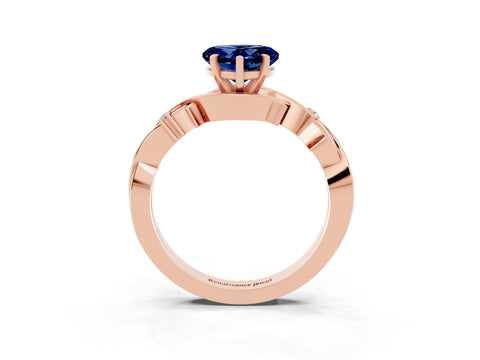 Rose gold Heart Cut Blue Sapphire Solitaire Ring with Twisted Band and Prong Setting_3