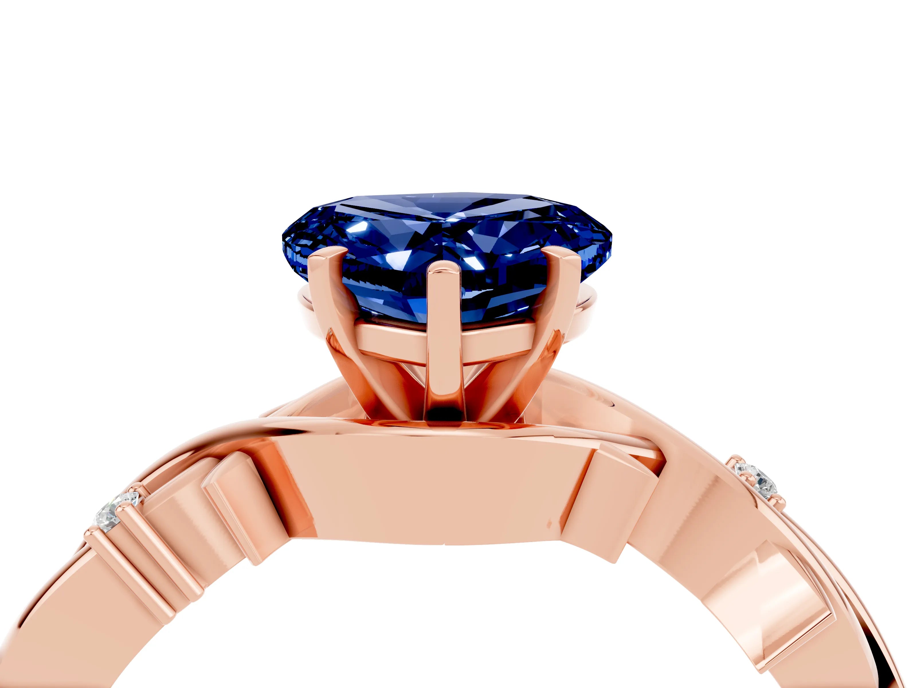 Rose gold Heart Cut Blue Sapphire Solitaire Ring with Twisted Band and Prong Setting_4