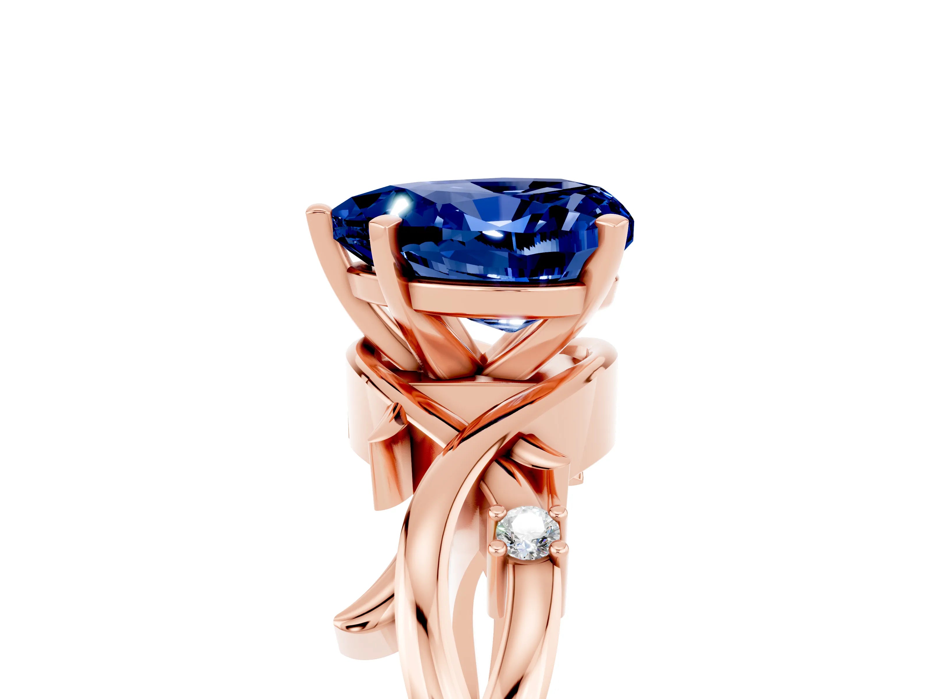 Rose gold Heart Cut Blue Sapphire Solitaire Ring with Twisted Band and Prong Setting_5