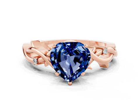 Rose gold Heart Cut Blue Sapphire Solitaire Ring with Twisted Band and Prong Setting