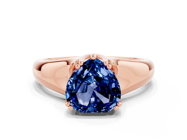 Rose gold Heart Cut Blue Sapphire Solitaire Ring with Wide Band and Prong Setting