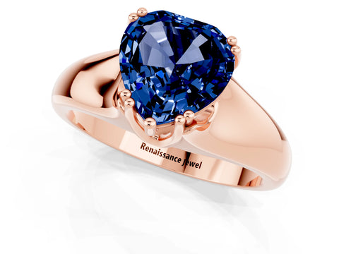Rose gold Heart Cut Blue Sapphire Solitaire Ring with Wide Band and Prong Setting_1