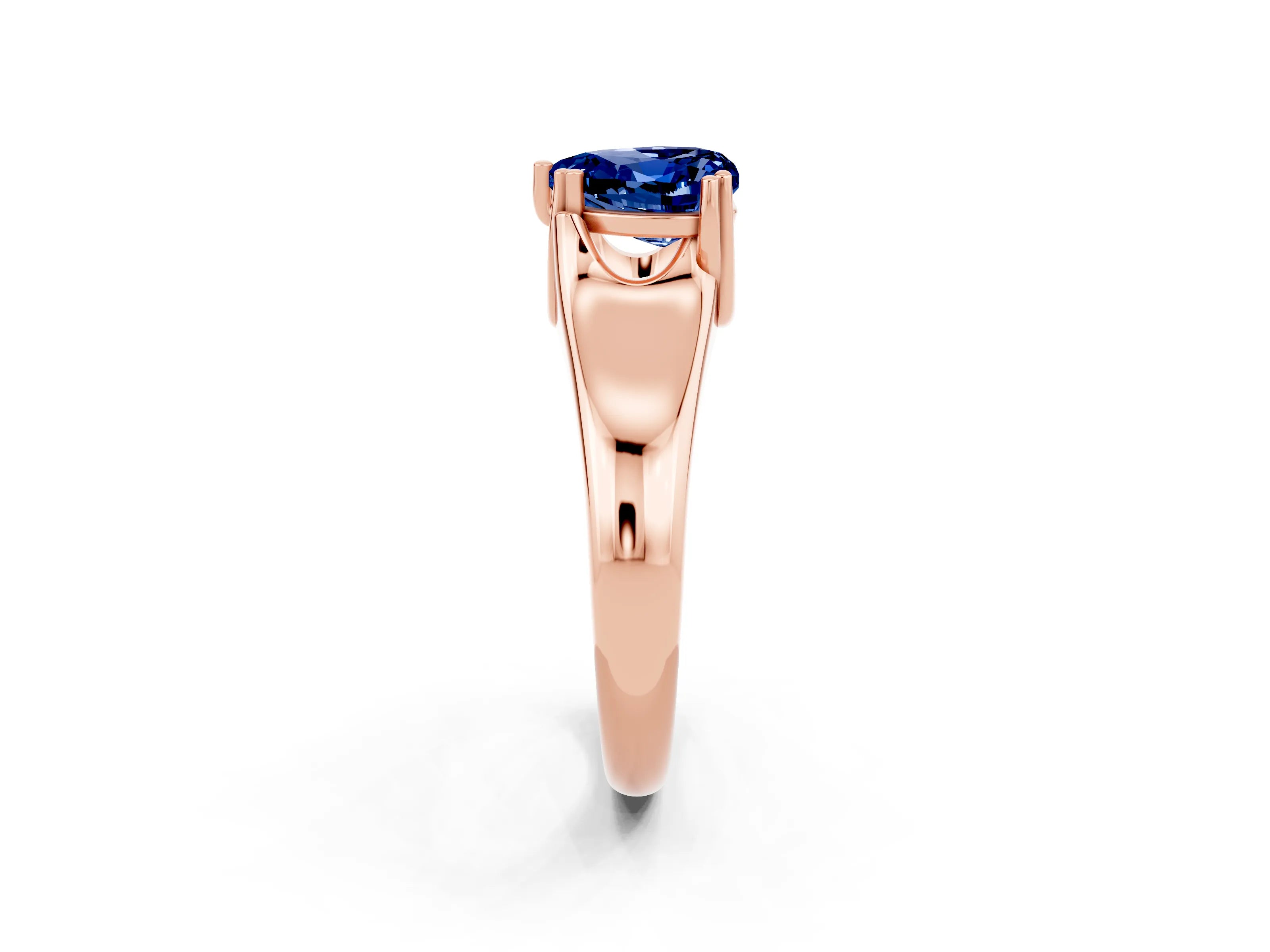 Rose gold Heart Cut Blue Sapphire Solitaire Ring with Wide Band and Prong Setting_2