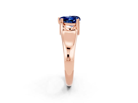Rose gold Heart Cut Blue Sapphire Solitaire Ring with Wide Band and Prong Setting_2