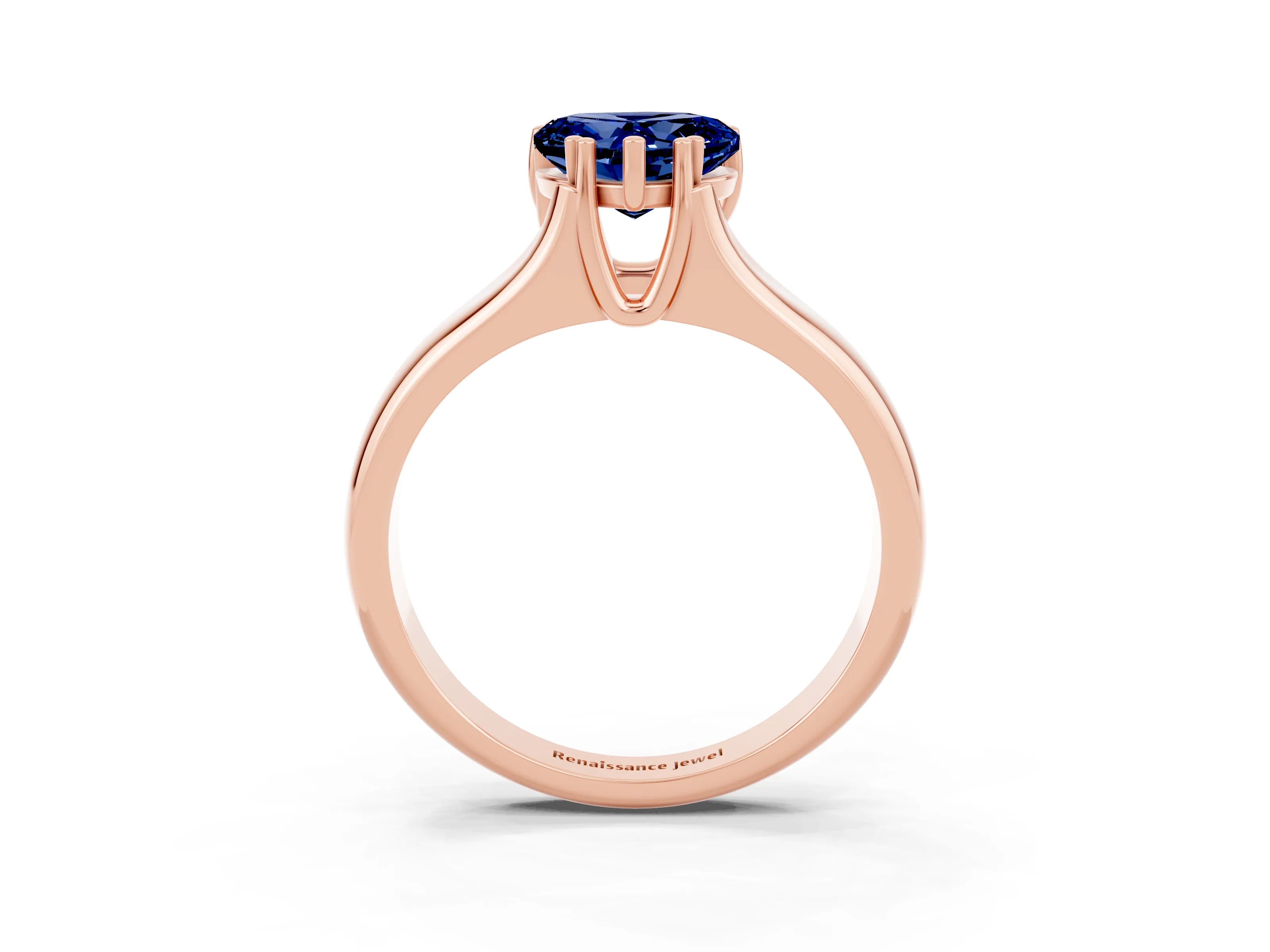 Rose gold Heart Cut Blue Sapphire Solitaire Ring with Wide Band and Prong Setting_3