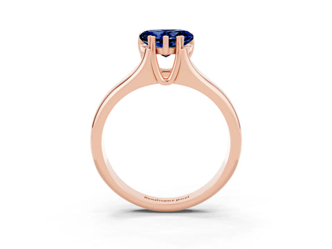 Rose gold Heart Cut Blue Sapphire Solitaire Ring with Wide Band and Prong Setting_3