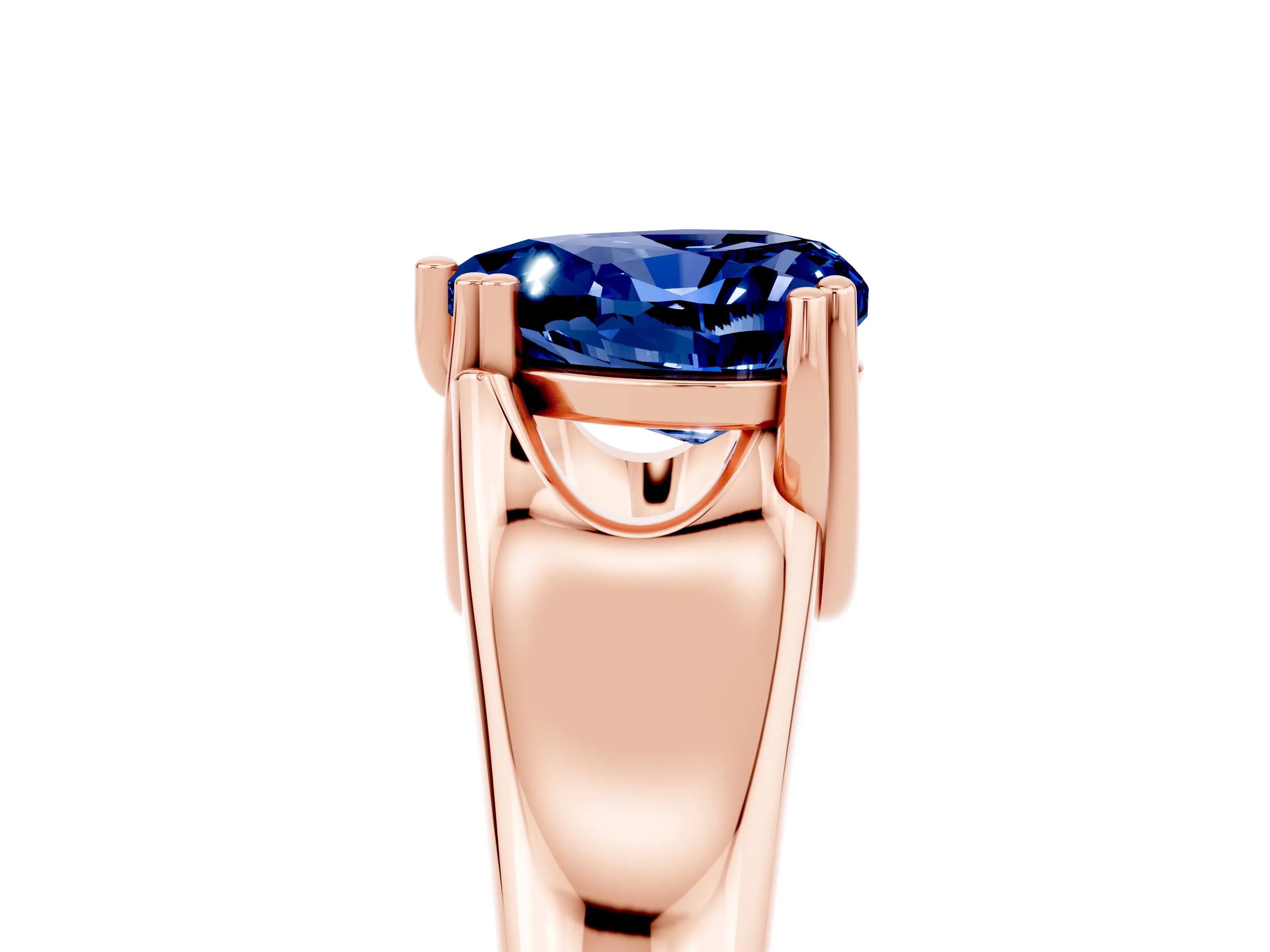 Rose gold Heart Cut Blue Sapphire Solitaire Ring with Wide Band and Prong Setting_5