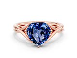 Rose gold Heart Cut Blue Sapphire Solitaire Twist Band Prong Setting Ring_48
