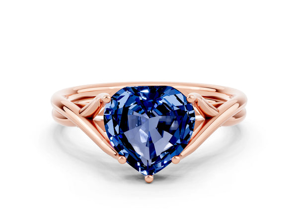 Rose gold Heart Cut Blue Sapphire Solitaire Twist Band Prong Setting Ring