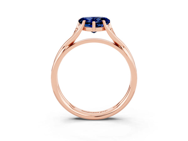 Rose gold Heart Cut Blue Sapphire Solitaire Twist Band Prong Setting Ring