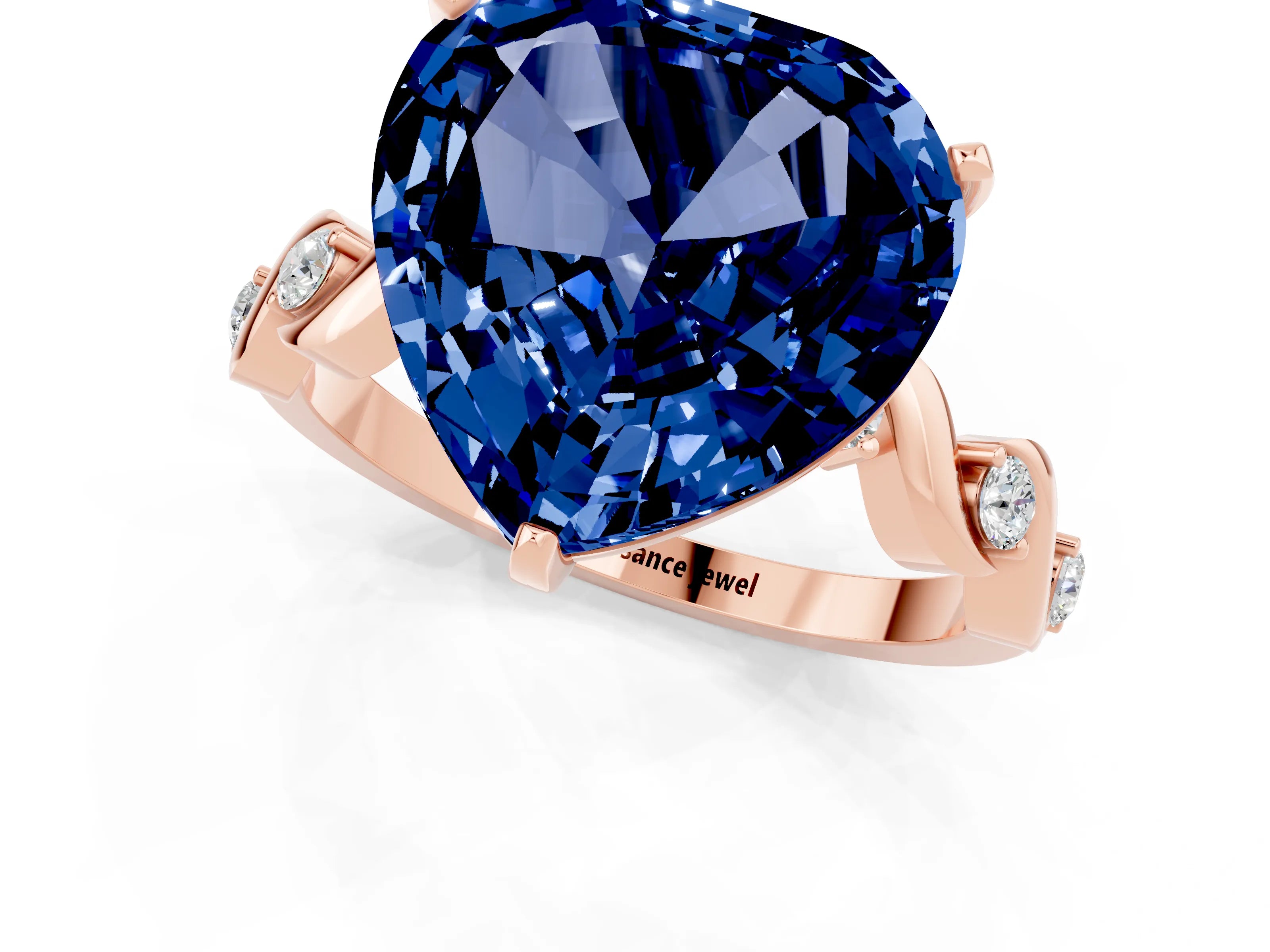 Rose gold Heart Cut Blue Sapphire Solitaire Twisted Band with Round  Accents and Prong Setting_13