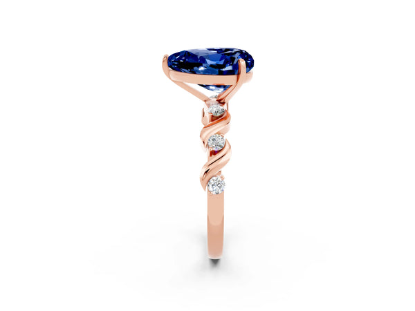 Rose gold Heart Cut Blue Sapphire Solitaire Twisted Band with Round  Accents and Prong Setting