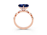 Rose gold Heart Cut Blue Sapphire Solitaire Twisted Band with Round  Accents and Prong Setting_15