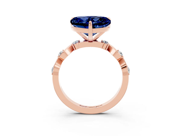 Rose gold Heart Cut Blue Sapphire Solitaire Twisted Band with Round  Accents and Prong Setting