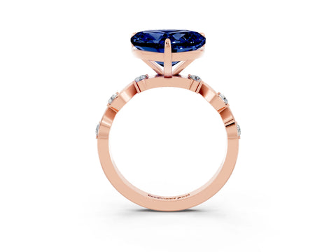 Rose gold Heart Cut Blue Sapphire Solitaire Twisted Band with Round  Accents and Prong Setting_15