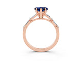 Rose gold Heart Cut Blue Sapphire Solitaire with Side Baguettes and Channel Set Band_3
