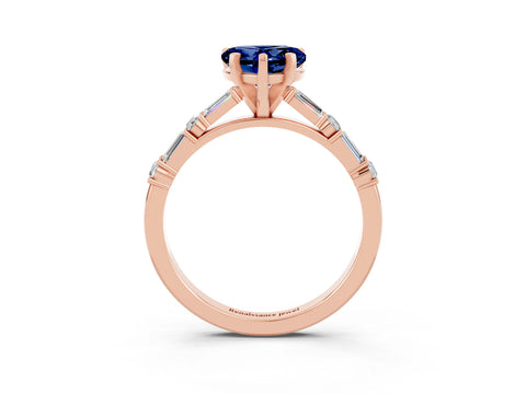 Rose gold Heart Cut Blue Sapphire Solitaire with Side Baguettes and Channel Set Band_3
