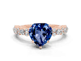 Rose gold Heart Cut Blue Sapphire Solitaire with Side Stones, Pave Band, Four-Prong Setting_36