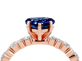 Rose gold Heart Cut Blue Sapphire Solitaire with Side Stones, Pave Band, Four-Prong Setting_40