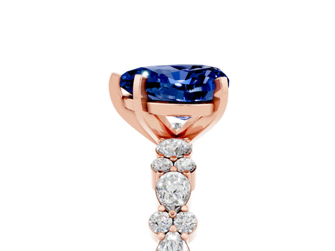 Rose gold Heart Cut Blue Sapphire Solitaire with Side Stones, Pave Band, Four-Prong Setting_41
