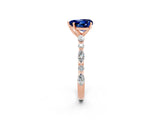 Rose gold Heart Cut Blue Sapphire Solitaire with Side Stones on a Pavé Band and Four-Prong Setting_2