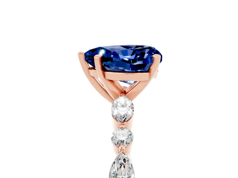 Rose gold Heart Cut Blue Sapphire Solitaire with Side Stones on a Pavé Band and Four-Prong Setting_5