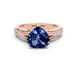 Rose gold Heart Cut Blue Sapphire Split Shank Engagement Ring with Pavé Band