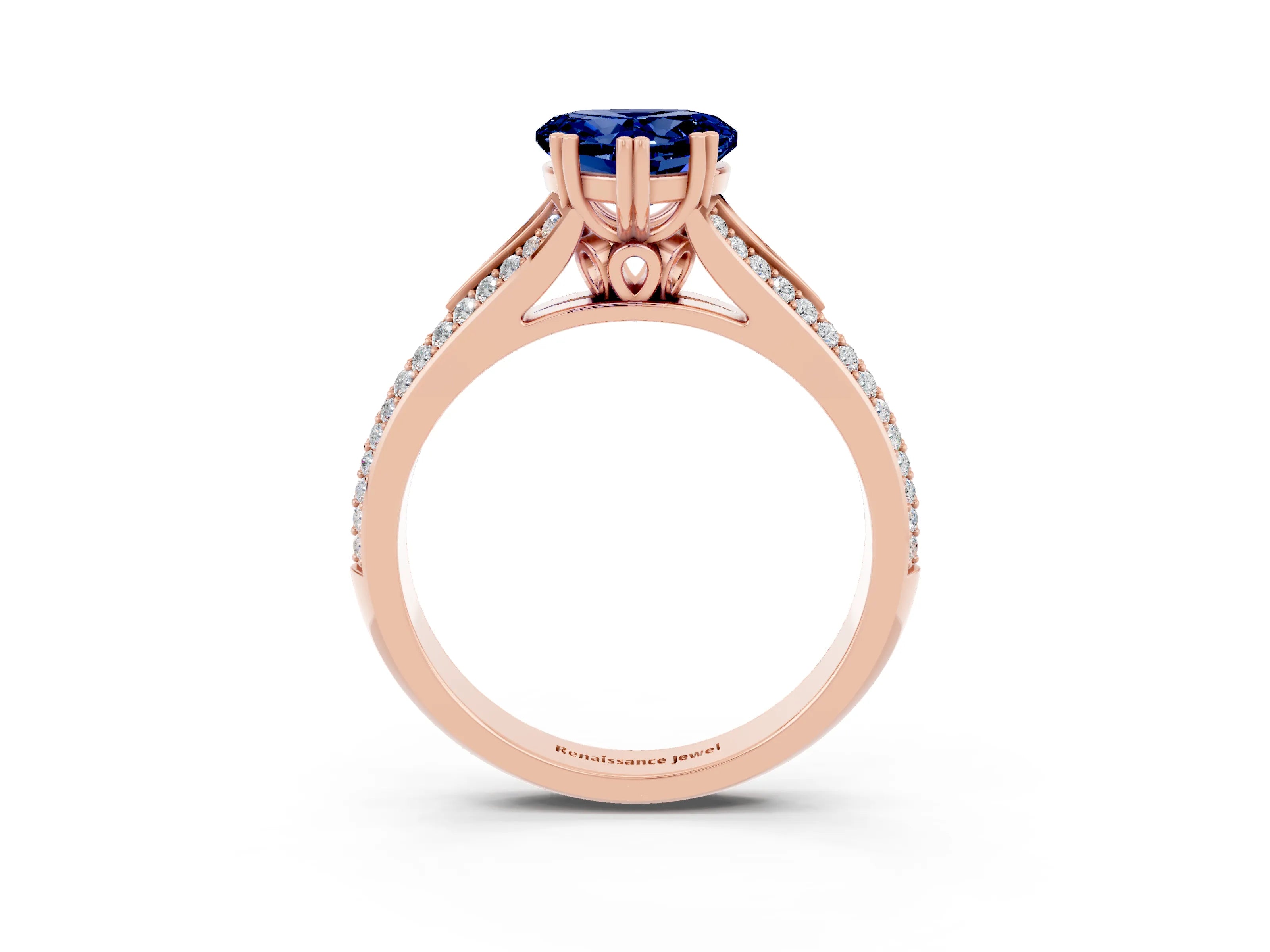 Rose gold Heart Cut Blue Sapphire Split Shank Engagement Ring with Pavé Band_3